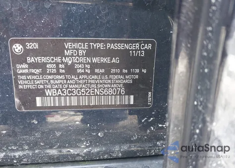 2014 BMW 320I xDrive из США, поврежденный, VIN WBA3C3G52ENS68076